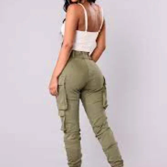 Fashion Nova Olive Green Cargo Ankle Pants - Picture 2 of 14